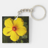 Gelbes Hibiskus Blume Foto Schlüsselanhänger (Rückseite)