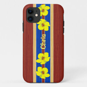 Gelbes Hibiskus-Fake-Holz-Surfbrett Case-Mate iPhone Hülle