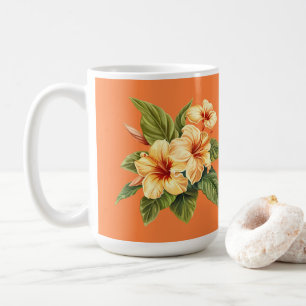 Gelbes Hibiskus Muster in Orange Kaffeetasse