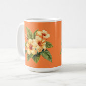 Gelbes Hibiskus Muster in Orange Kaffeetasse (Vorderseite Links)