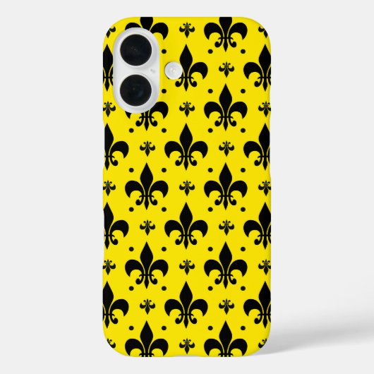 Gelbes Hintergrund Fleur-de-lis-Muster Case-Mate iPhone Hülle (Rückseite)