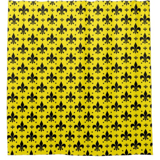 Gelbes Hintergrund Fleur-de-lis-Muster Duschvorhang (Vorderseite)
