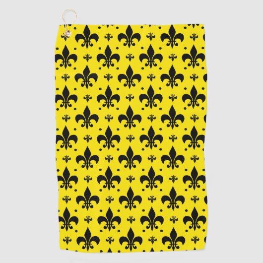 Gelbes Hintergrund Fleur-de-lis-Muster Golfhandtuch (Vorderseite)