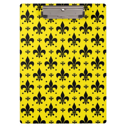 Gelbes Hintergrund Fleur-de-lis-Muster Klemmbrett (Vorderseite)