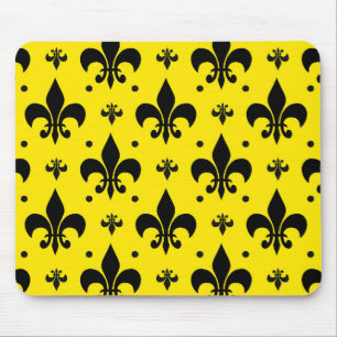 Gelbes Hintergrund Fleur-de-lis-Muster Mousepad