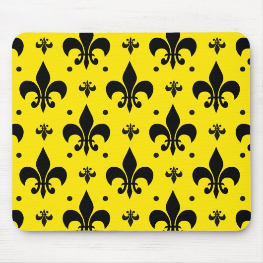 Gelbes Hintergrund Fleur-de-lis-Muster Mousepad (Vorne)