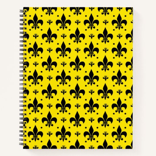 Gelbes Hintergrund Fleur-de-lis-Muster Notizblock (Vorderseite)