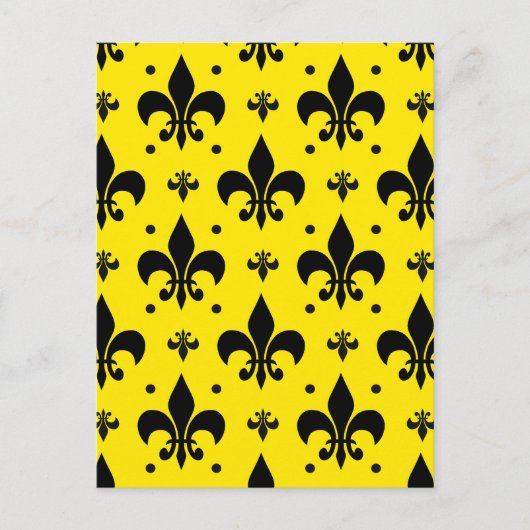 Gelbes Hintergrund Fleur-de-lis-Muster Postkarte (Vorderseite)