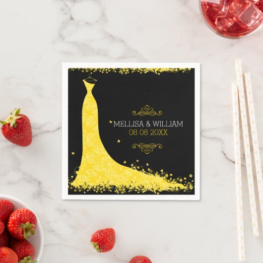 Gelbes Hochzeitskleid und schwarzer Hintergrund Serviette (Beispiel)