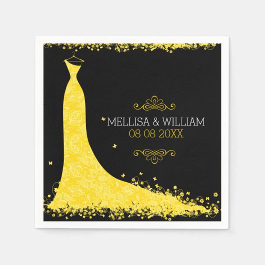 Gelbes Hochzeitskleid und schwarzer Hintergrund Serviette (Vorderseite)