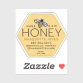 Gelbes Honighexagon-Siegel mit Bienen und Honigwab Aufkleber (Blatt)