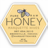 Gelbes Honighexagon-Siegel mit Bienen und Honigwab Aufkleber (Vorderseite)