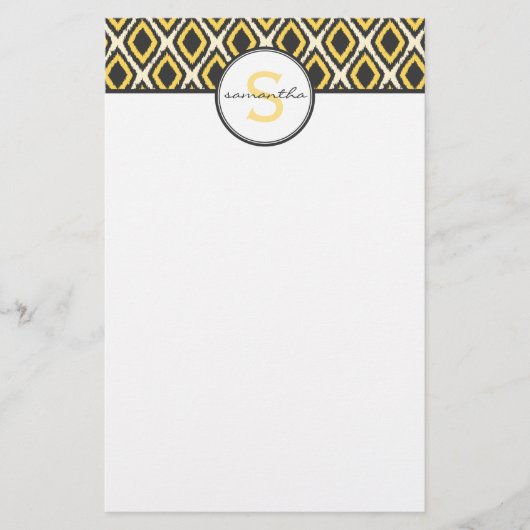 Gelbes Ikat-Monogramm Briefpapier (Vorderseite)
