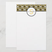 Gelbes Ikat-Monogramm Briefpapier (Vorne/Hinten)