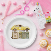 Gelbes Jahrgangswagen Pappteller (Party)