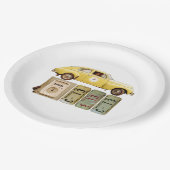 Gelbes Jahrgangswagen Pappteller (Schrägansicht)