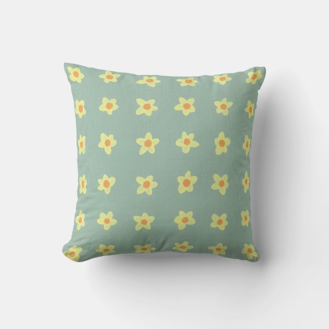 Gelbes Jasmine-Blume-Muster Hellgrünes Kissen (Vorderseite)