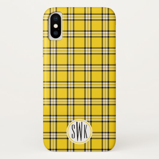 Gelbes kariertes Monogramm Case-Mate iPhone Hülle (Rückseite)