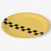 Gelbes kariertes Muster Pappteller (Schrägansicht)