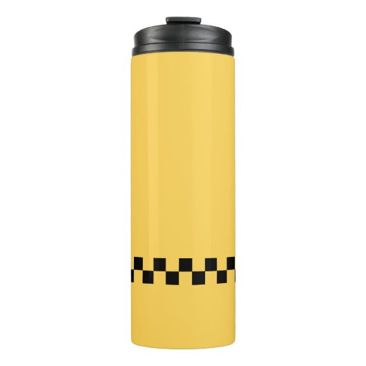Gelbes kariertes Muster Thermosbecher (Vorderseite)