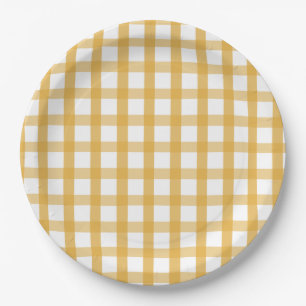 Gelbes kariertes Picknick Pappteller