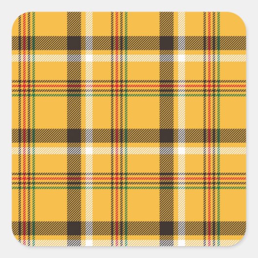 Gelbes, Kariertes Stoffmuster Quadratischer Aufkleber (Vorderseite)