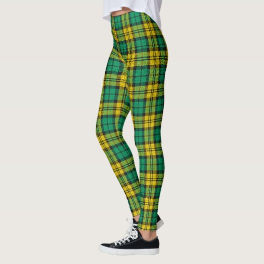 Gelbes, Kariertes Tartan-Muster Leggings (Links)