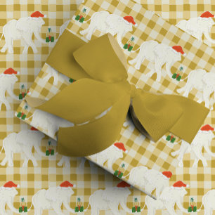 Gelbes Karo-Weißer-Elefant-Weihnachtsfeier Geschenkpapier