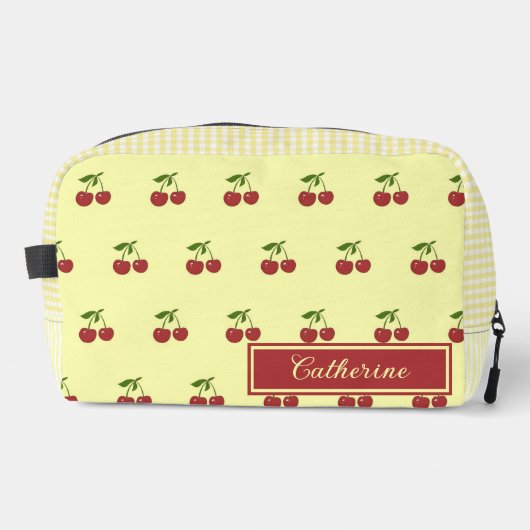 Gelbes Kirsch-Gingham-Muster Einfache rote Frucht Waschbeutel (Vorderseite)