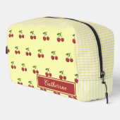 Gelbes Kirsch-Gingham-Muster Einfache rote Frucht Waschbeutel (Rechte Ecke)