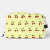 Gelbes Kirsch-Gingham-Muster Einfache rote Frucht Waschbeutel (Rückseite)