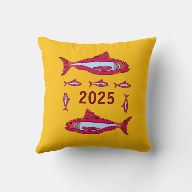 Gelbes Kissen mit rotem Fisch 2025 (Rückseite)