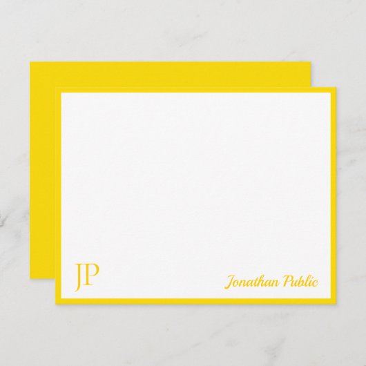 Gelbes, klassisches handgeschriebenes Monogramm Mitteilungskarte (Vorne/Hinten)