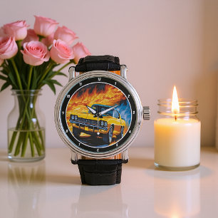 Gelbes klassisches Muskelauto Armbanduhr