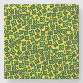 Gelbes Kleeblatt mit gestreiftem Leopard grün Steinuntersetzer (Vorderseite)