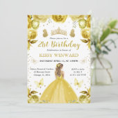 Gelbes Kleid Blonde Princess Birthday Einladung (Stehend Vorderseite)