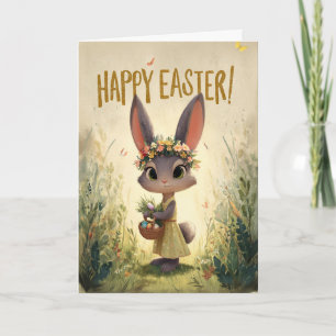 Gelbes Kleid Blumenkrone Hase Ostern Karte