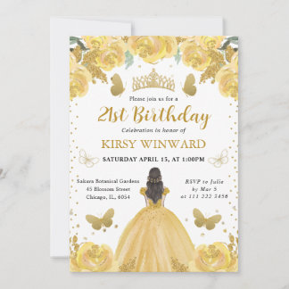 Gelbes Kleid Brünette Haarprinzessin Geburtstag Einladung