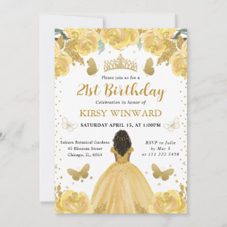Gelbes Kleid Dark Skin Princess Birthday Einladung