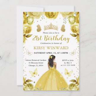 Gelbes Kleid Dark Skin Princess Birthday Einladung