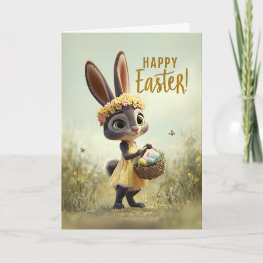 Gelbes Kleid Frühling Hase Ostern Karte (Vorderseite)