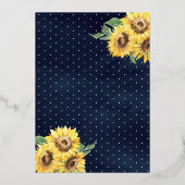 Gelbes Kleid Sonnenblumen Navy Blue Quinceanera Go Folieneinladung (Rückseite)