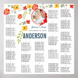 Gelbes Korallenwasser-Foto Hochzeitssitzplan Poster