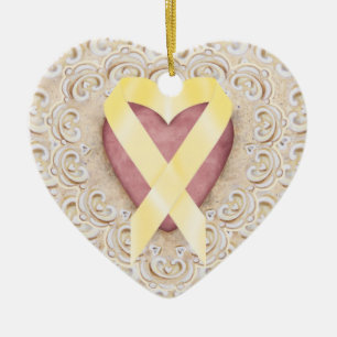 Gelbes Krebsband aus dem Herzen - SR Keramikornament