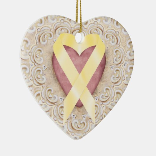 Gelbes Krebsband aus dem Herzen - SR Keramikornament (Rechts)