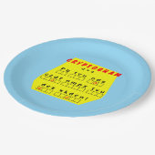 Gelbes Kryptogramm Pappteller (Schrägansicht)