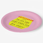 Gelbes Kryptogramm Pappteller (Schrägansicht)