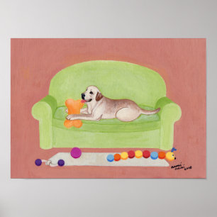 Gelbes Labrador auf dem Green Couch Artwork Poster