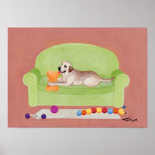 Gelbes Labrador auf dem Green Couch Artwork Poster (Vorne)