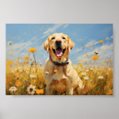 Gelbes Labrador bei Blume Poster (Vorne)